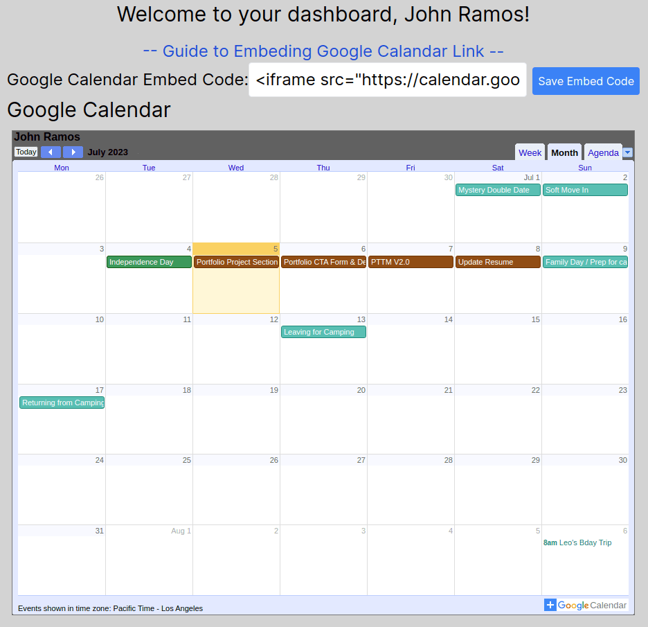 Embeded Google Calendar