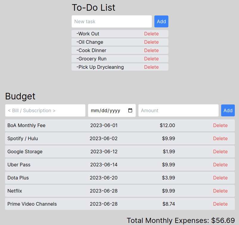 To Do and Budget App